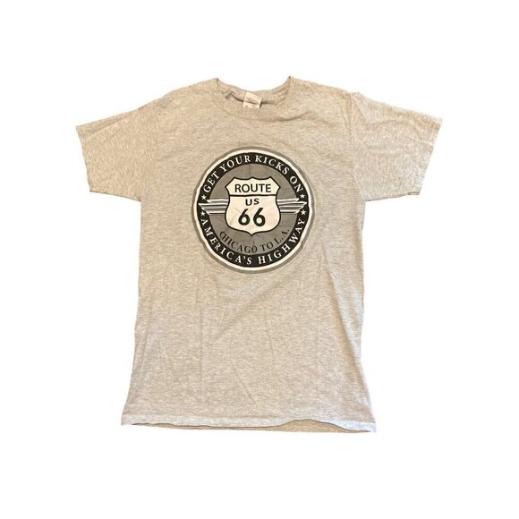 Get Your Kicks On Route 66 Gray Small Tee Shirt - Picture 1 of 4